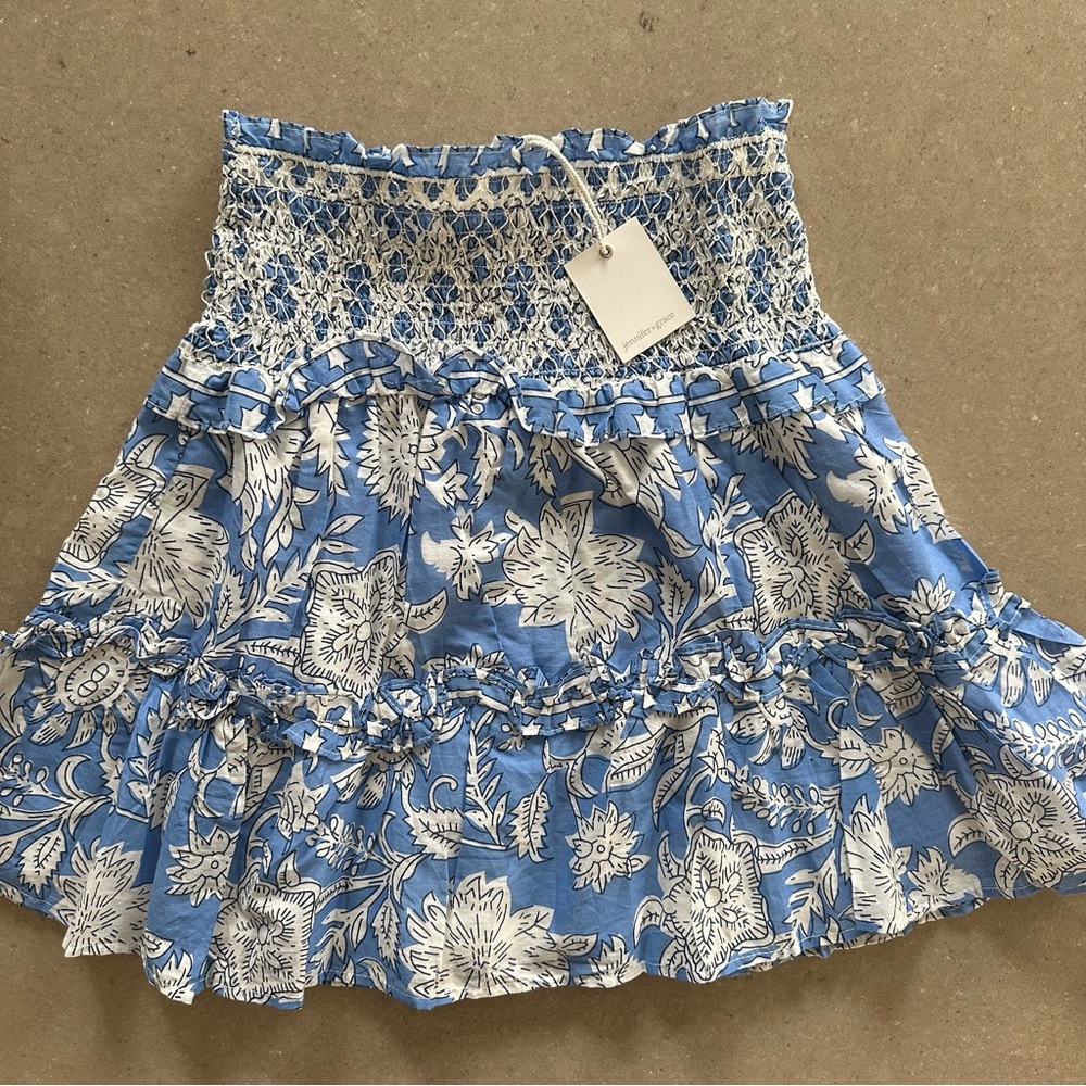 Smocked Blue Floral Tiered Mini Skirt